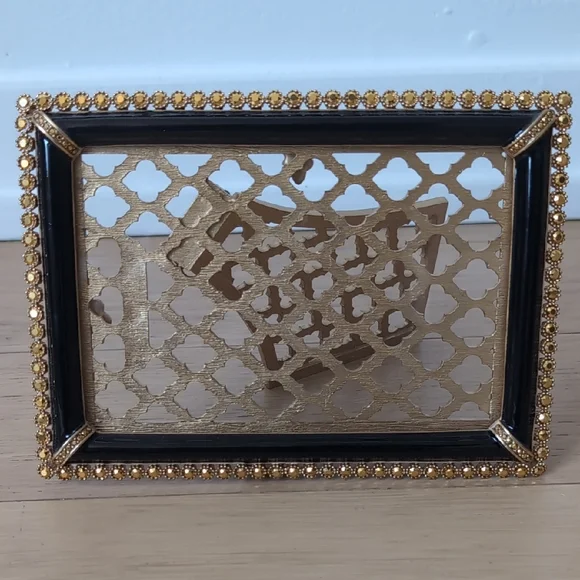 4x6 Gilt Lattice Frame – Black Enamel – Hand-Set Crystals - Picture 2 of 7